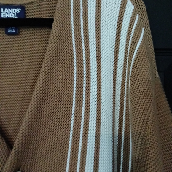 Lands' End Men's XL Warm Tawny Brown LS Vertical Stripe Cotton Blend Cardigan - Picture 8 of 16